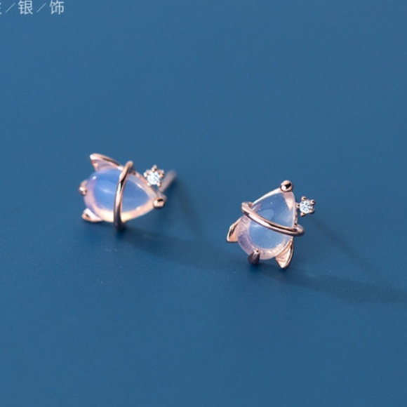 Sterling Silver Space Ship Earrings | Gold Stone Dainty Rhinestone Earrings Gift - Picture 3 of 5